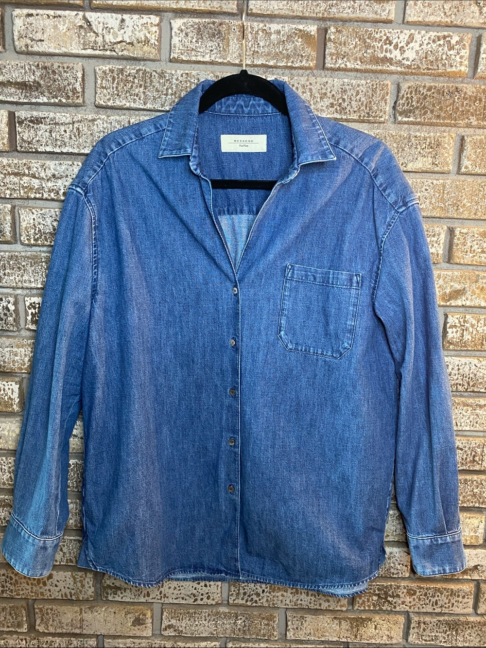 Weekend Max Mara Ussel Blue Denim Button-Up Shirt with Mother of Pearl Buttons